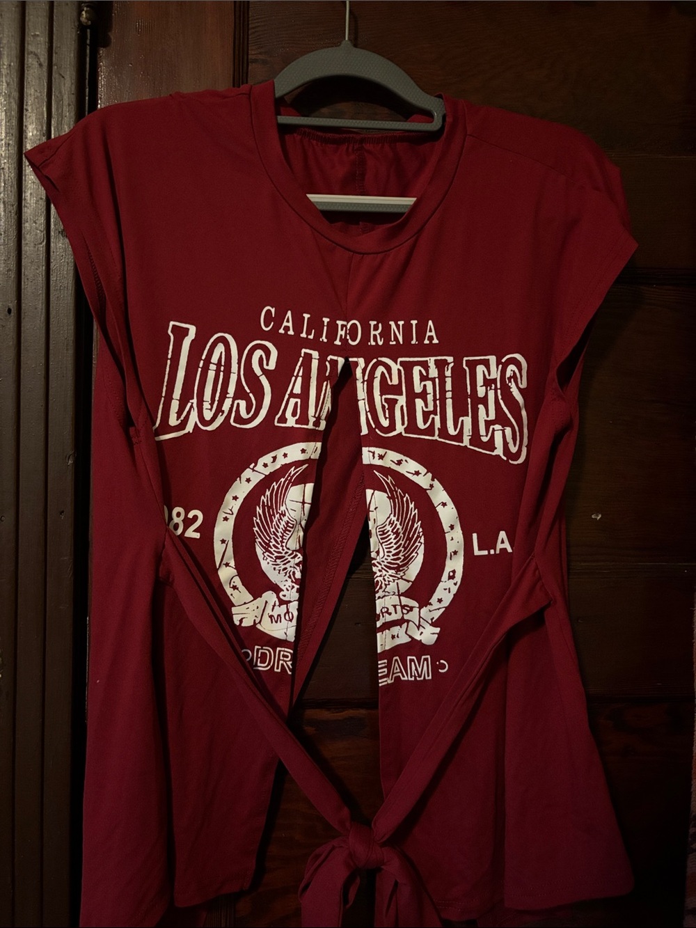 SHEIN Red Los Angeles Graphic Tie-Front Short Sleeve Tee